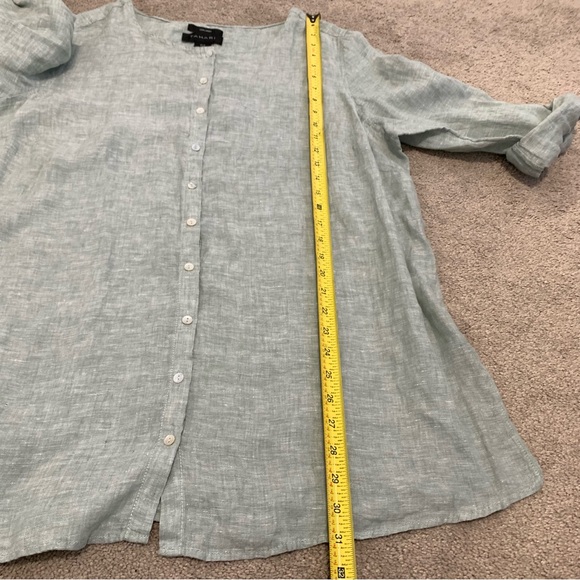 Tahari 100% Linen Green Lagenlook Shirt Size 1X Tab Sleeves - Picture 12 of 12